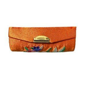 Orange Satin Embroidery Lipstick Case Holder w/ Mirror